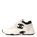 Mesh Suede Grained Calfskin Womens CC Sneakers 39 White Black