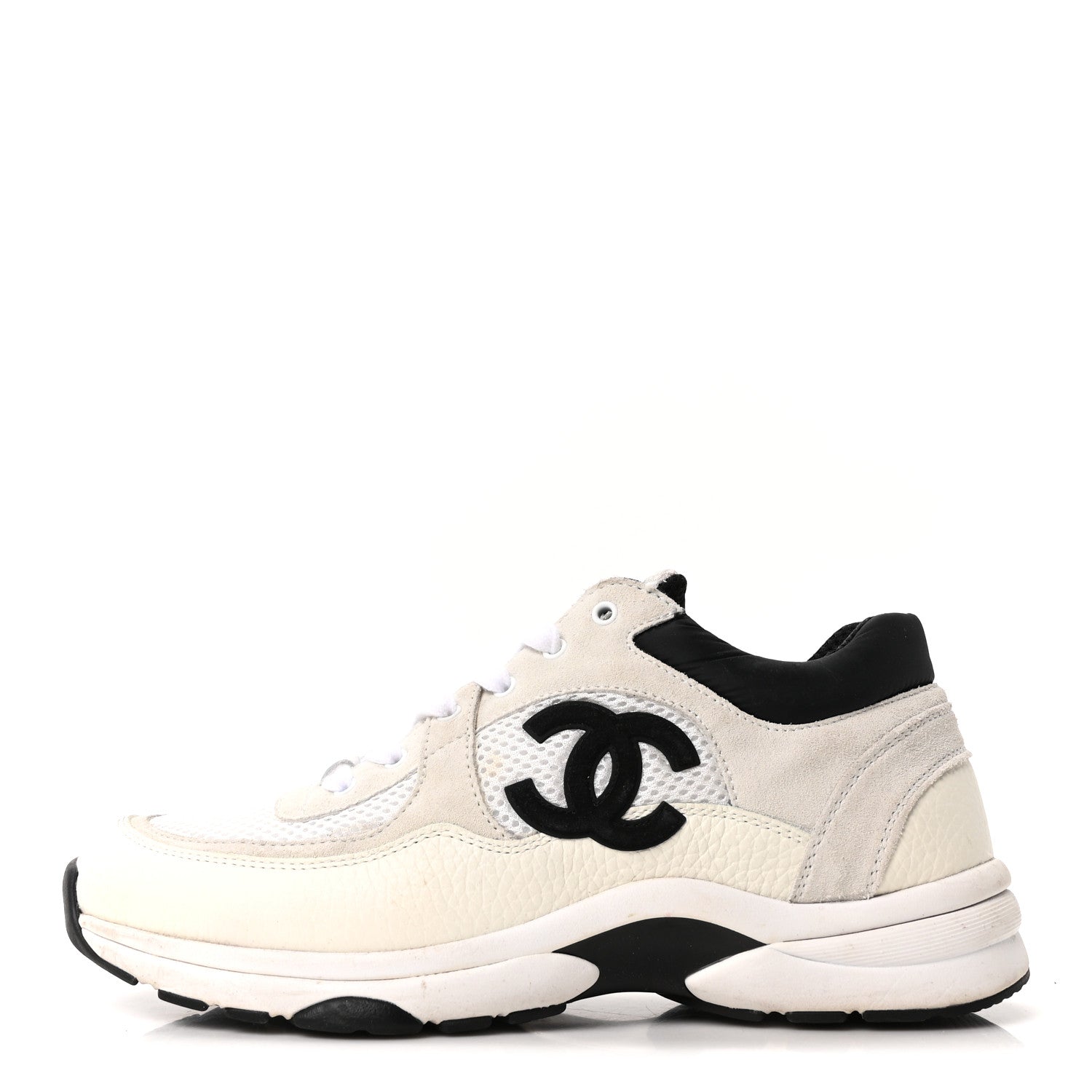 Mesh Suede Grained Calfskin Womens CC Sneakers 39 White Black