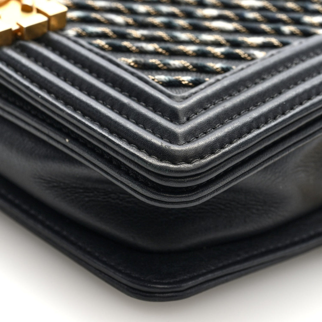 Chanel Calfskin Chevron Embroidered Boy By The Sea Flap Waist Belt Bag Black