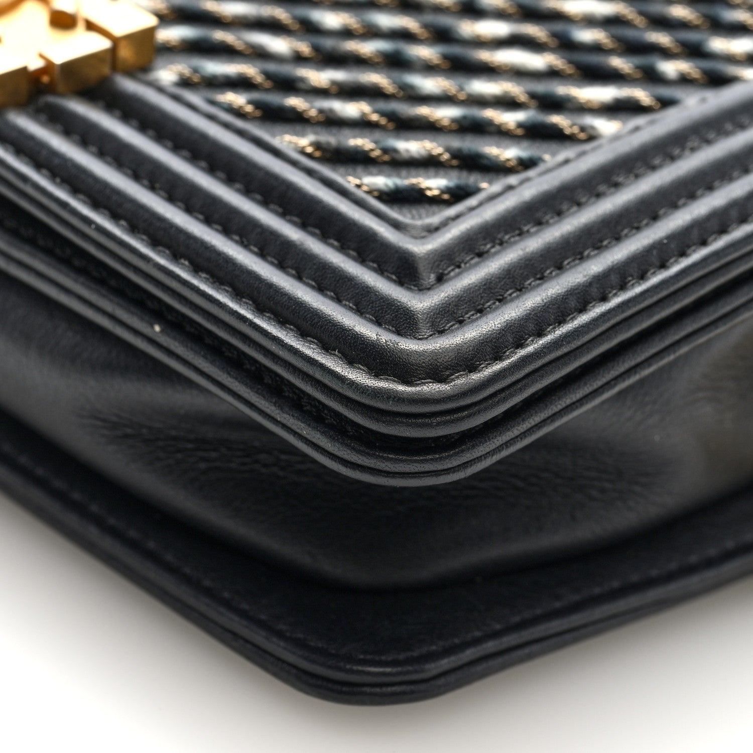 Chanel Calfskin Chevron Embroidered Boy By The Sea Flap Waist Belt Bag Black