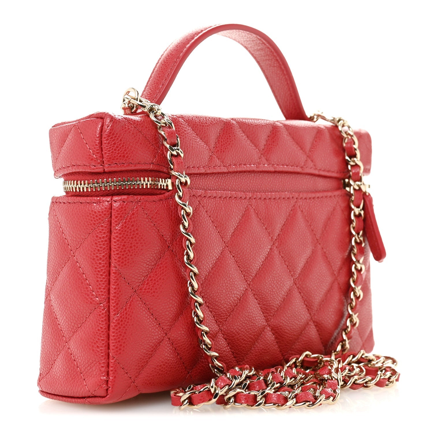 Chanel Caviar Quilted Top Handle Slim Vanity With Chain Red