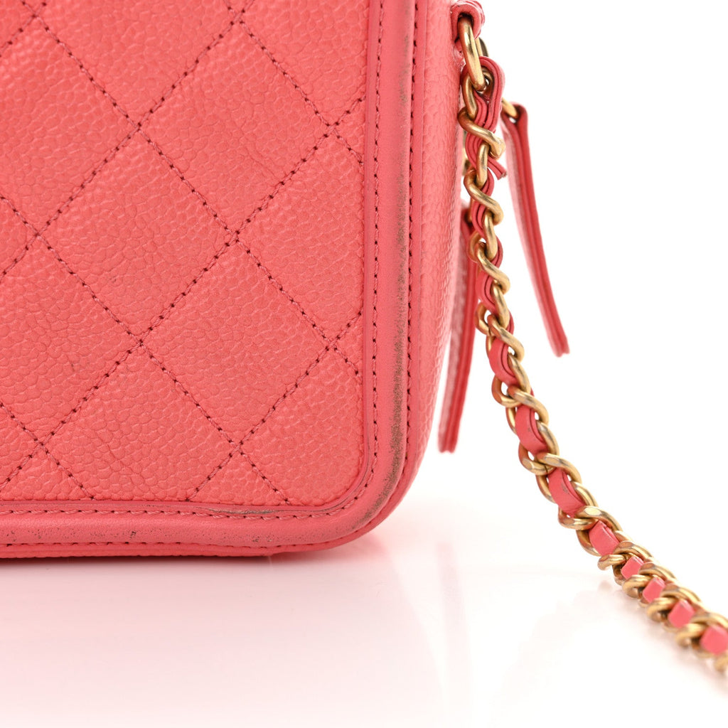 Chanel Caviar Quilted Small CC Filigree Vanity Case Coral