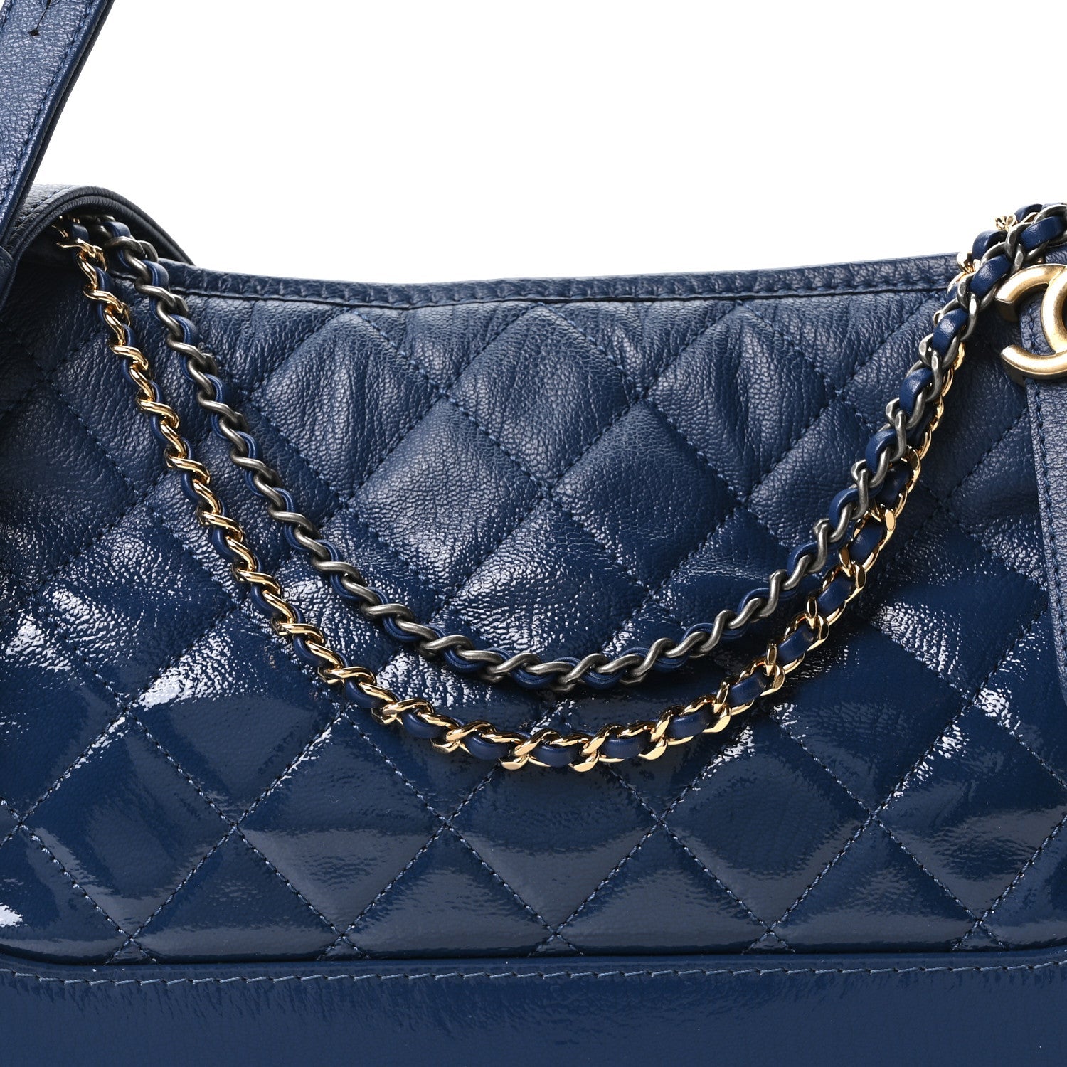 Chanel Patent Goatskin Quilted Medium Gabrielle Hobo Blue