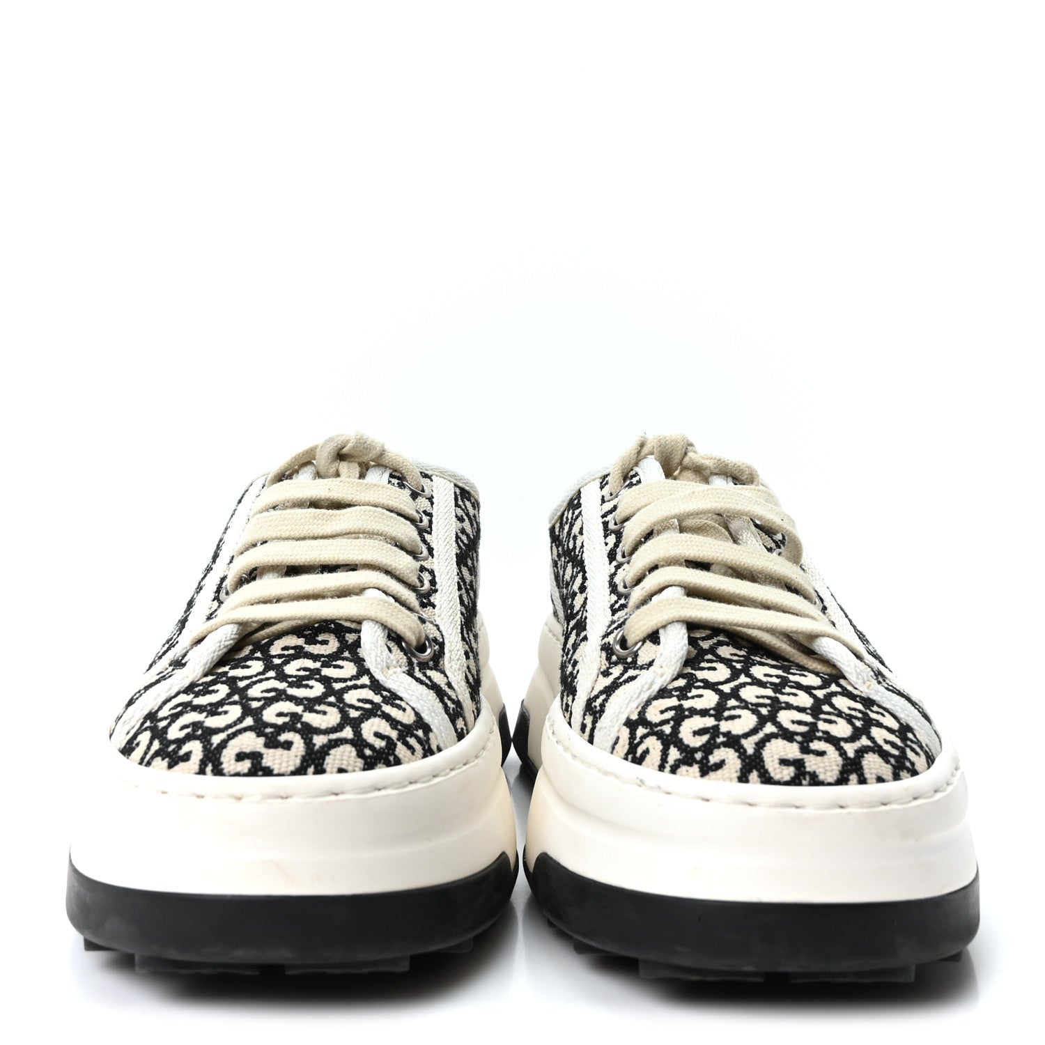 Gucci GG Monogram Jacquard Womens 1977 Tennis Platform 52mm Sneakers 36.5 Black Mystic White