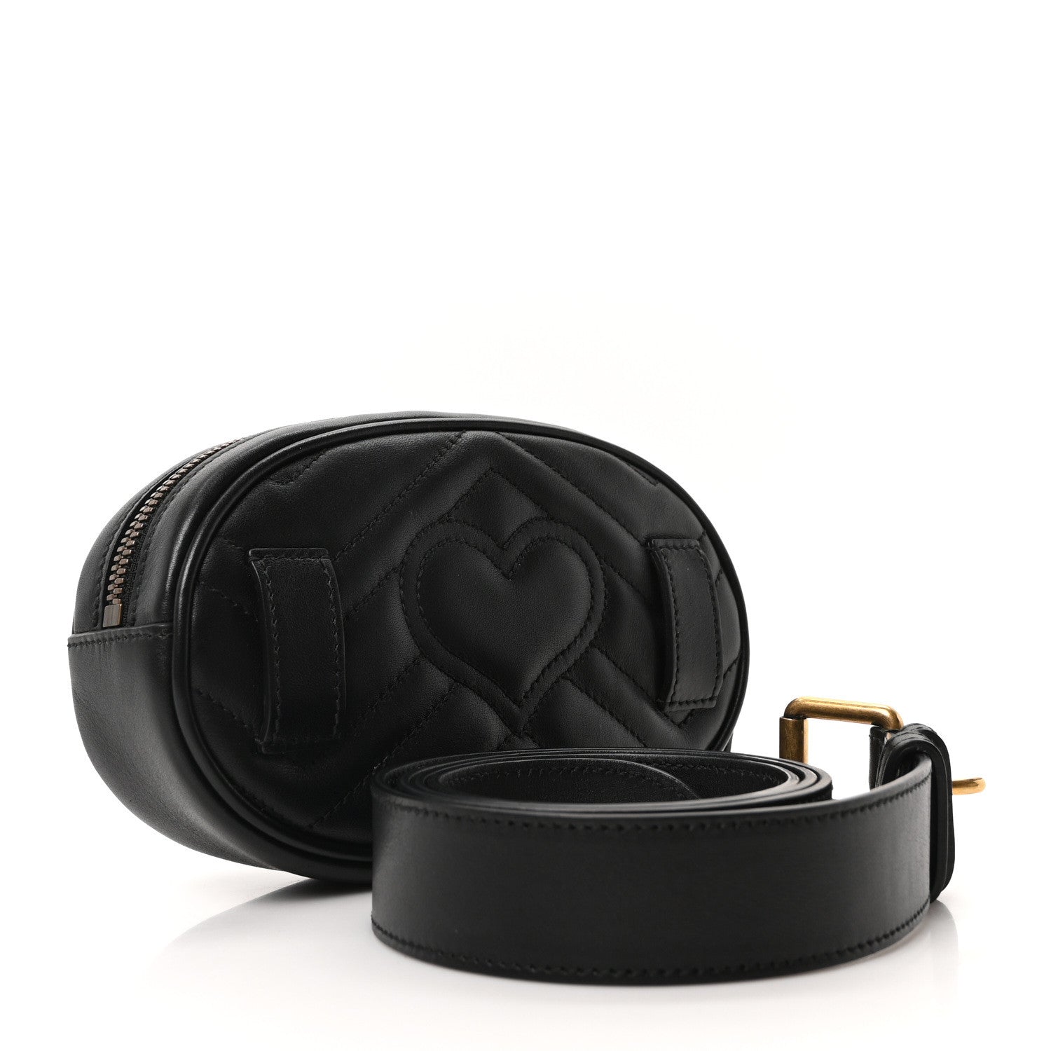 Gucci Calfskin Matelasse GG Marmont Belt Bag 95 38 Black