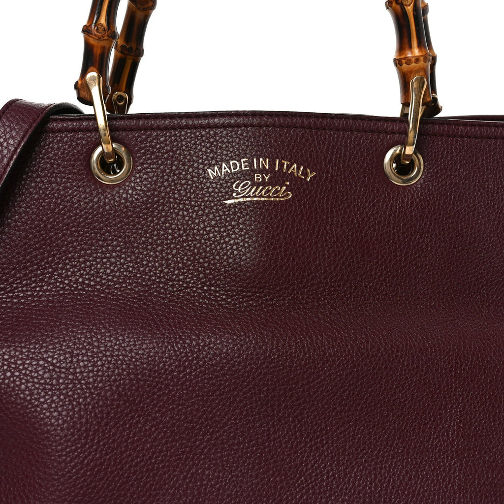 Gucci Pebbled Calfskin Large Bamboo Shopper Tote Burgundy