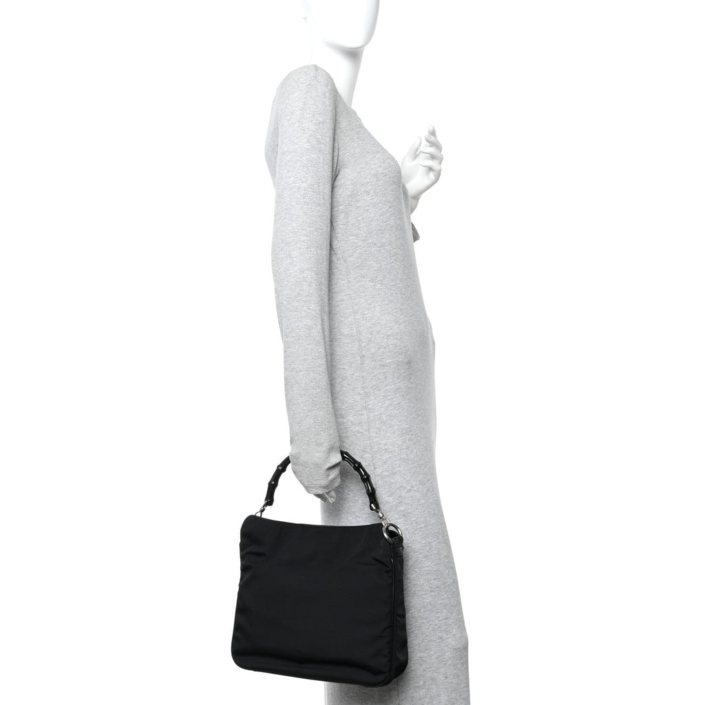 Gucci Nylon Bamboo Hobo Black