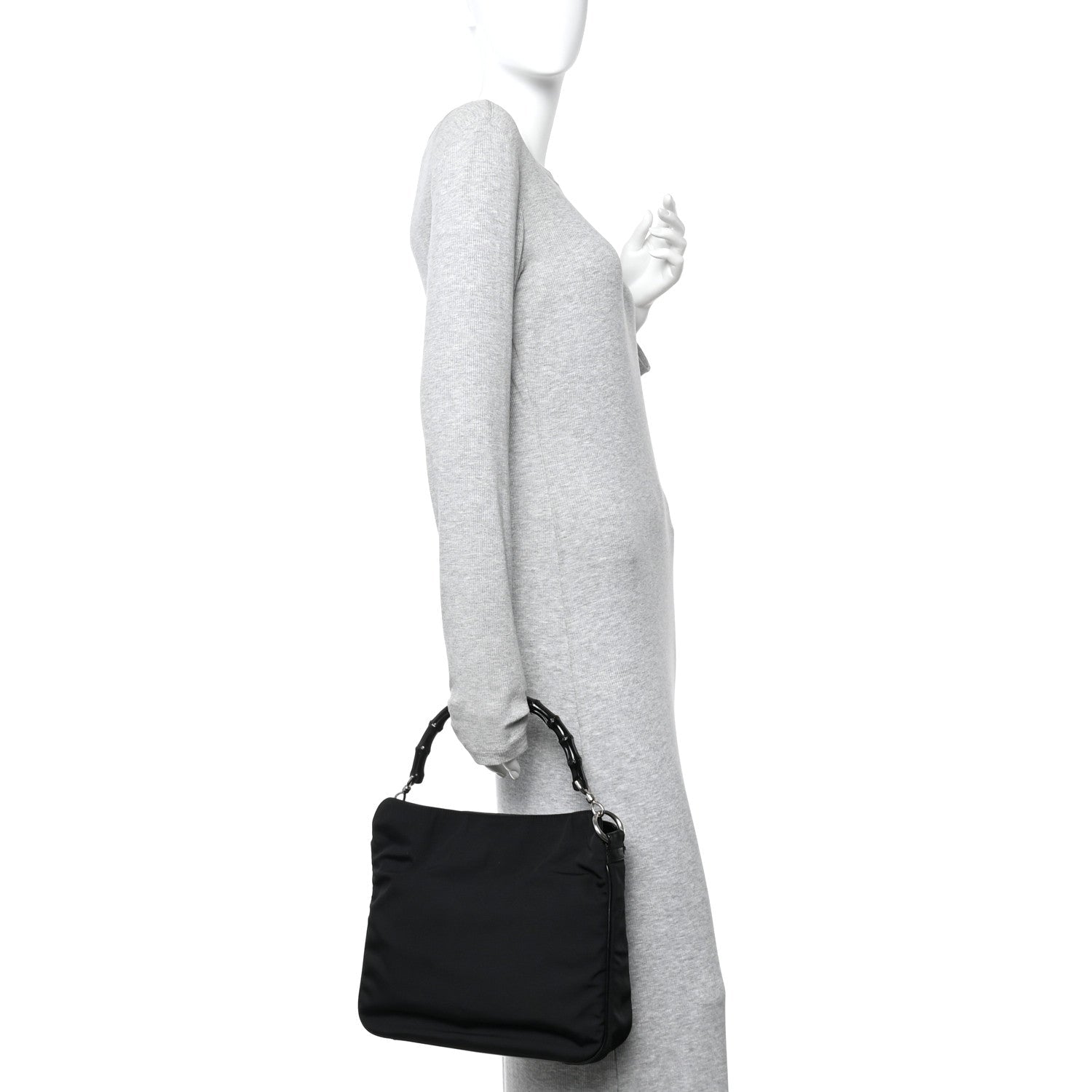 Gucci Nylon Bamboo Hobo Black