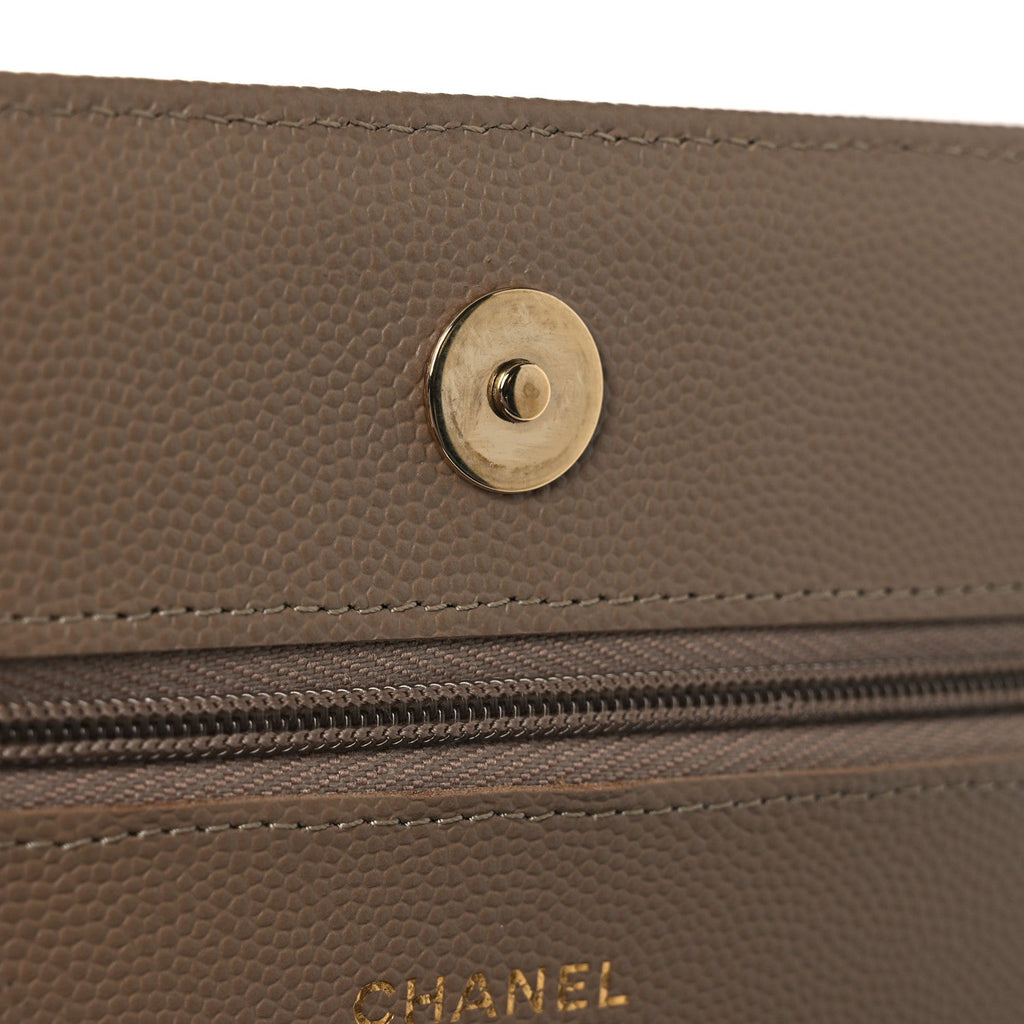 Chanel Caviar Quilted Wallet on Chain WOC Dark Beige