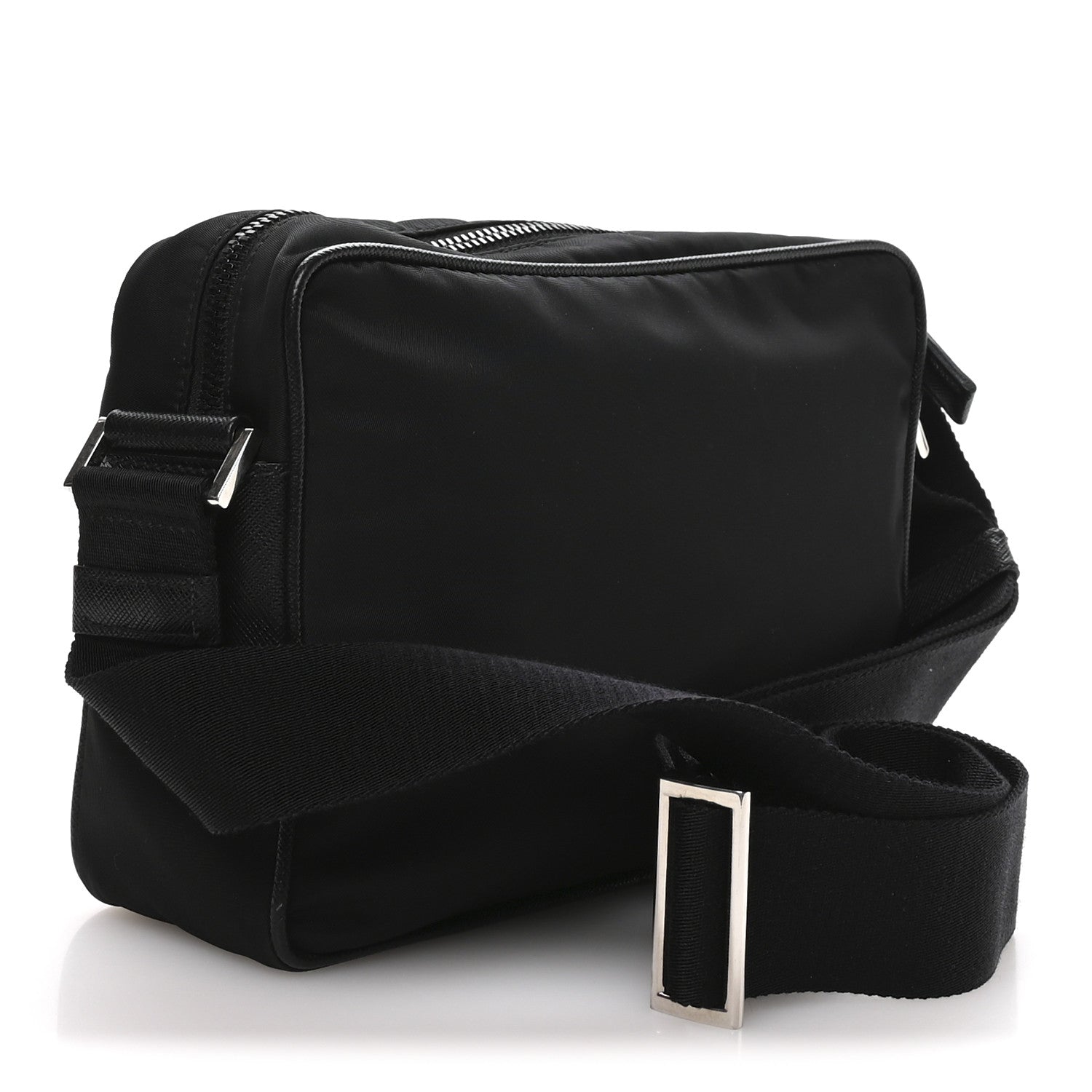 Prada Re-Nylon Vela Saffiano Pocket Double Zip Shoulder Bag Black