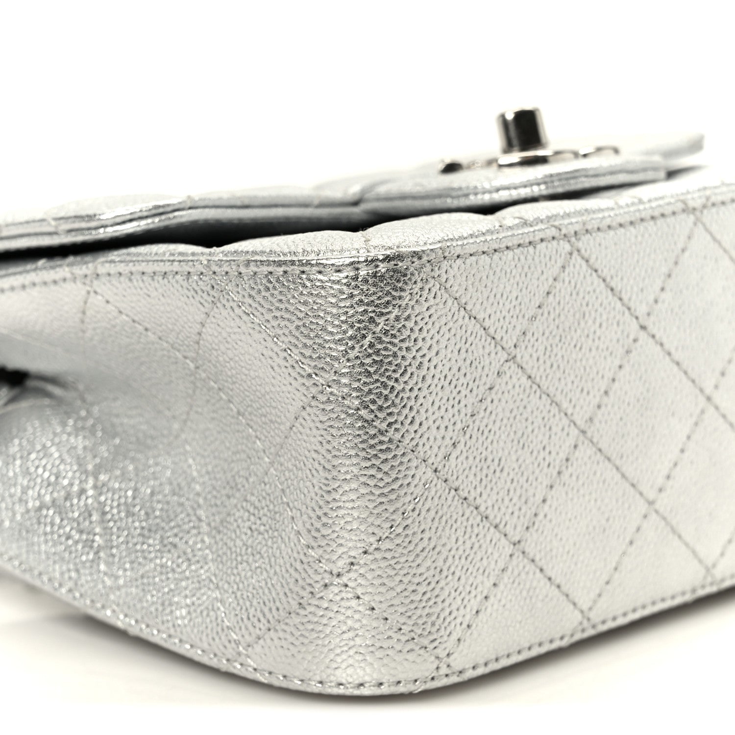 Chanel Metallic Caviar Quilted Mini Square CC Slide Flap Silver