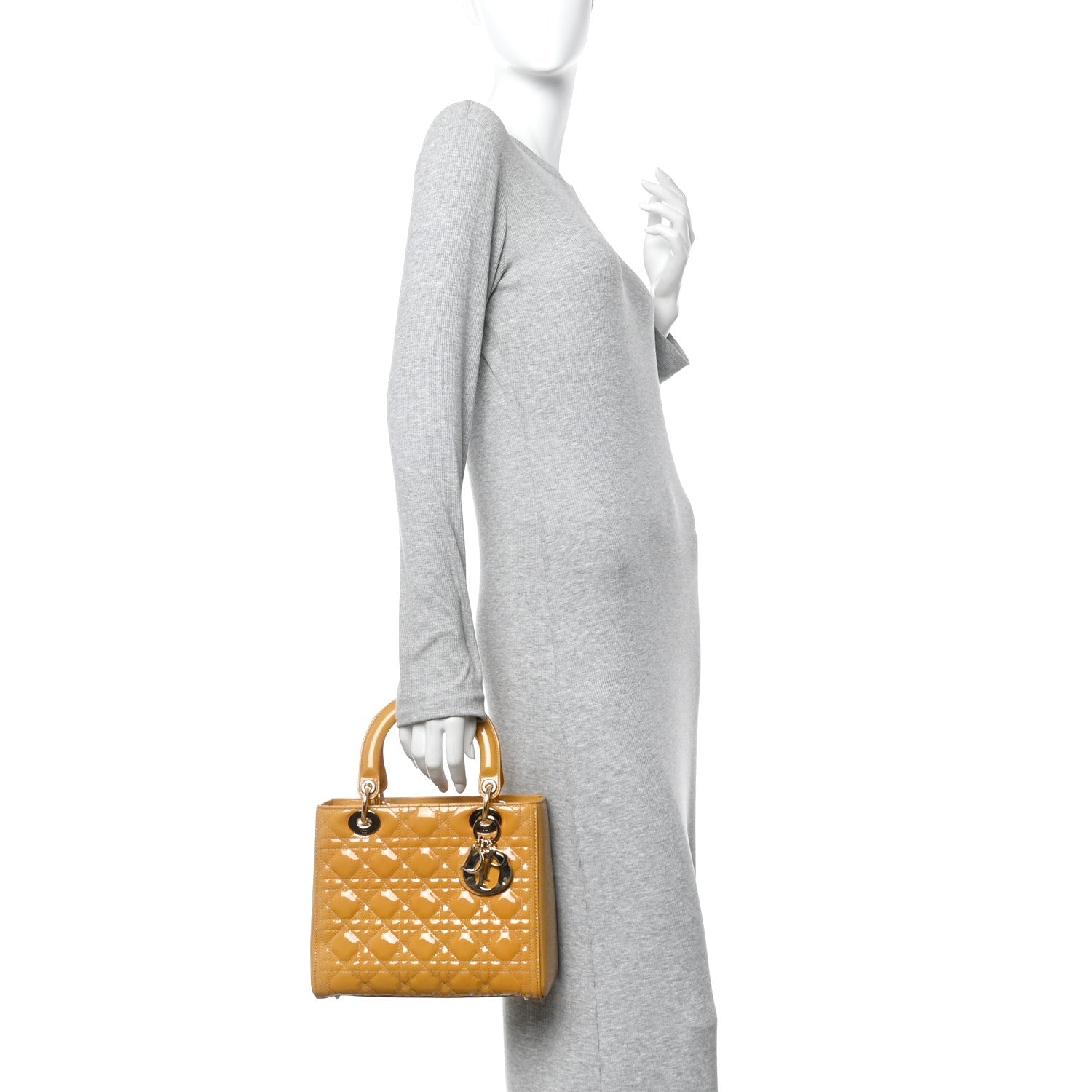 Christian Dior Patent Cannage Medium Lady Dior Dark Beige