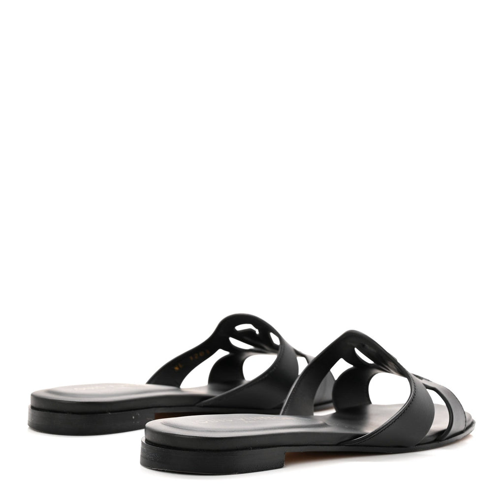 Louis Vuitton Calfskin LV Isola Flat Sandals 37.5 Black