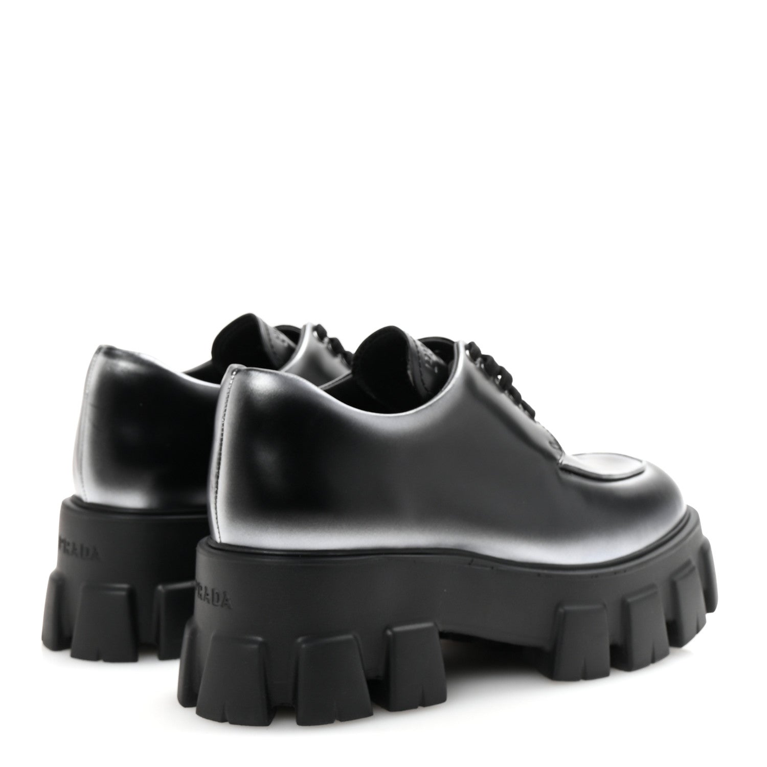 Prada Spazzolato Rois Sfumato Monolith 55mm Derby Loafers 38.5 Black Argento