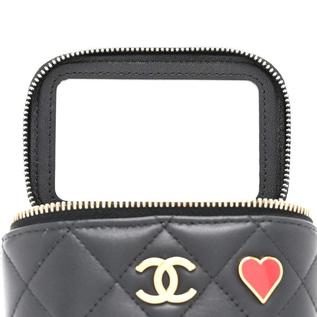 Chanel Lambskin Quilted Enamel Coco Casino Mini Vanity Case With Chain Black