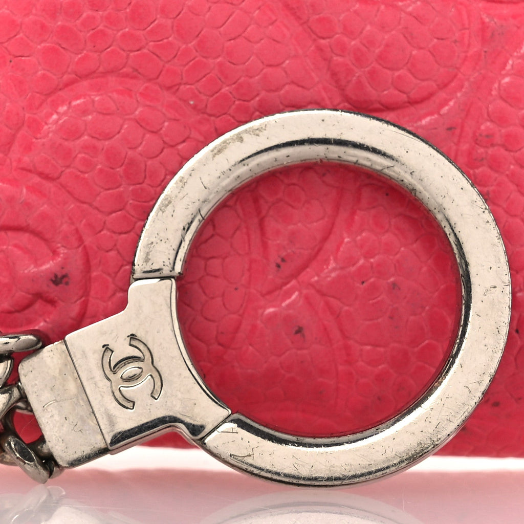 Caviar Camellia Embossed Key Holder Case Pink