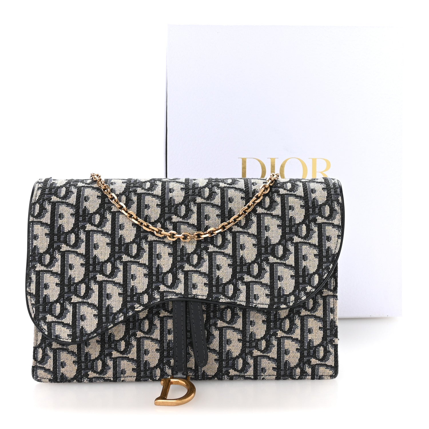 Christian Dior Oblique Saddle Chain Pouch Blue