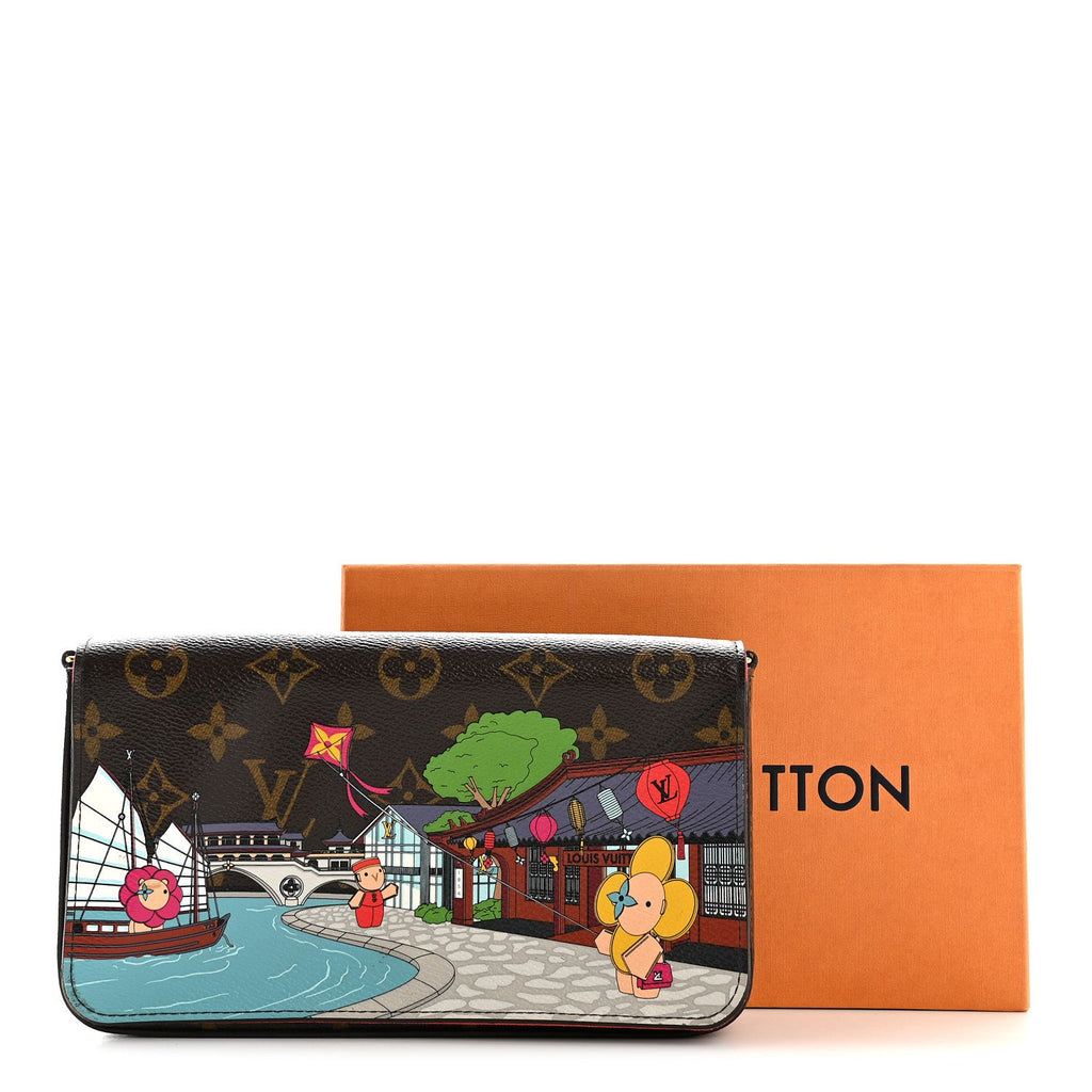 Louis Vuitton Monogram 2022 Christmas Animation China Chengdu Pochette Felicie Chain Wallet Red