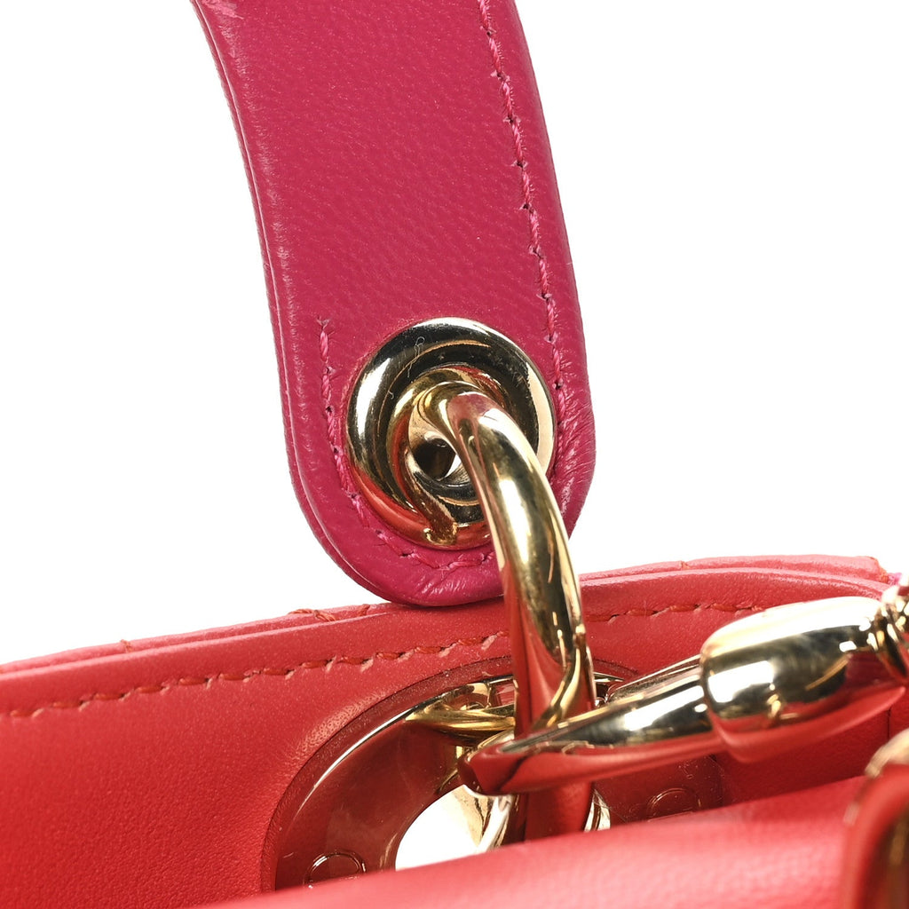 Christian Dior Lambskin Cannage Mini Bi-Color Lady Dior Red Fuchsia