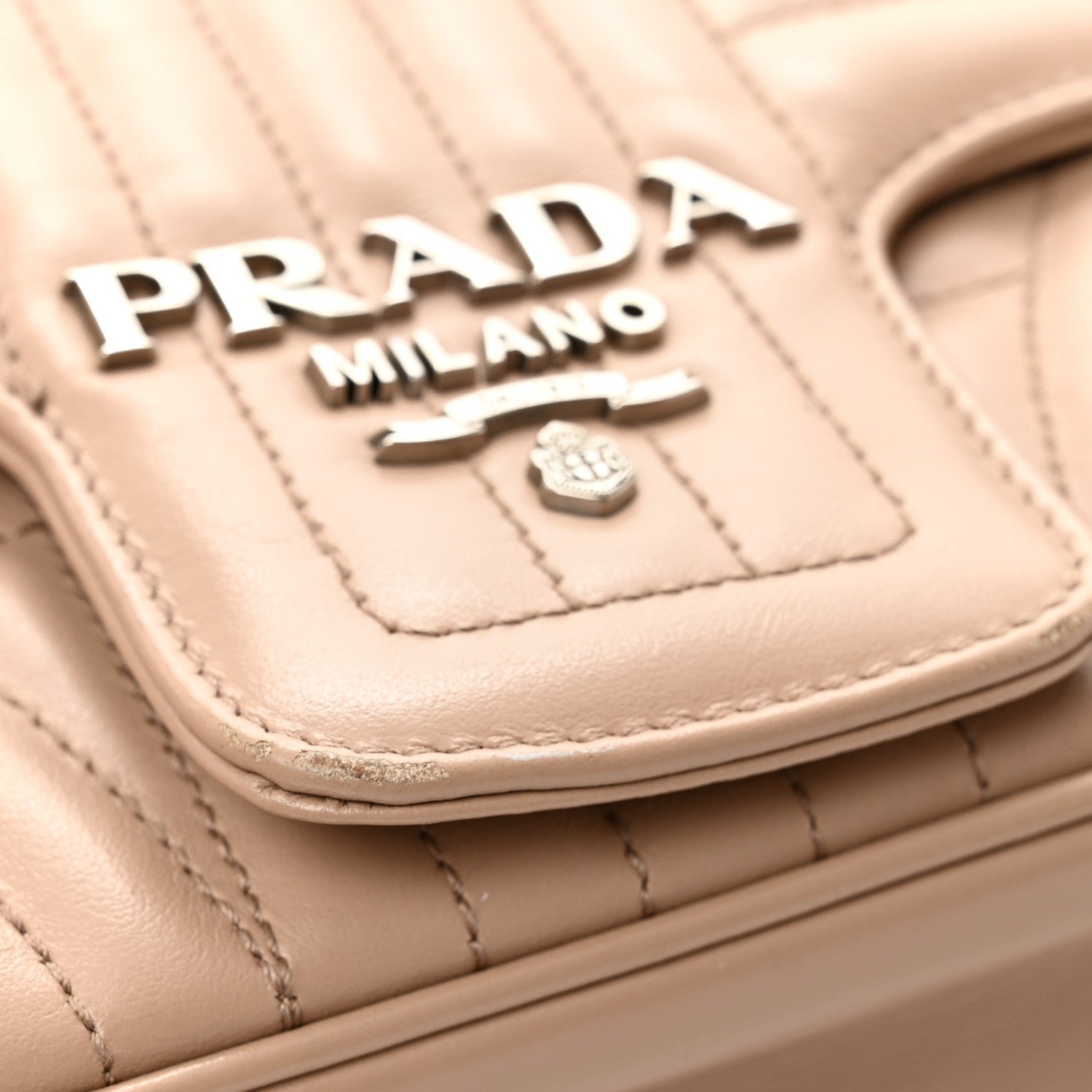 Prada Soft Calfskin Impunture Diagramme Large Chain Flap Shoulder Bag Cipria