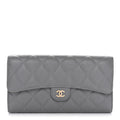 Caviar Quilted Large Gusset Flap Wallet Grey