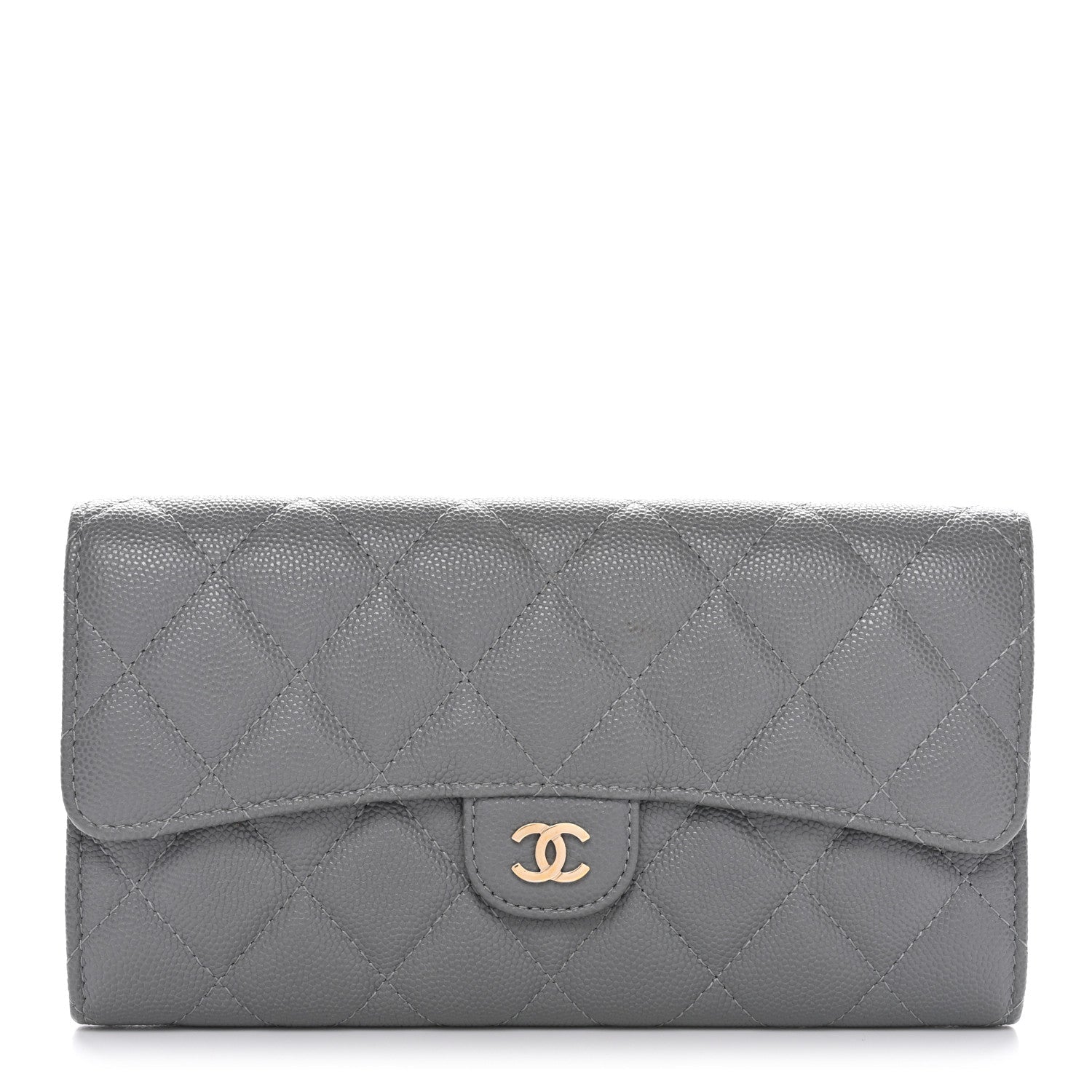 Caviar Quilted Large Gusset Flap Wallet Grey