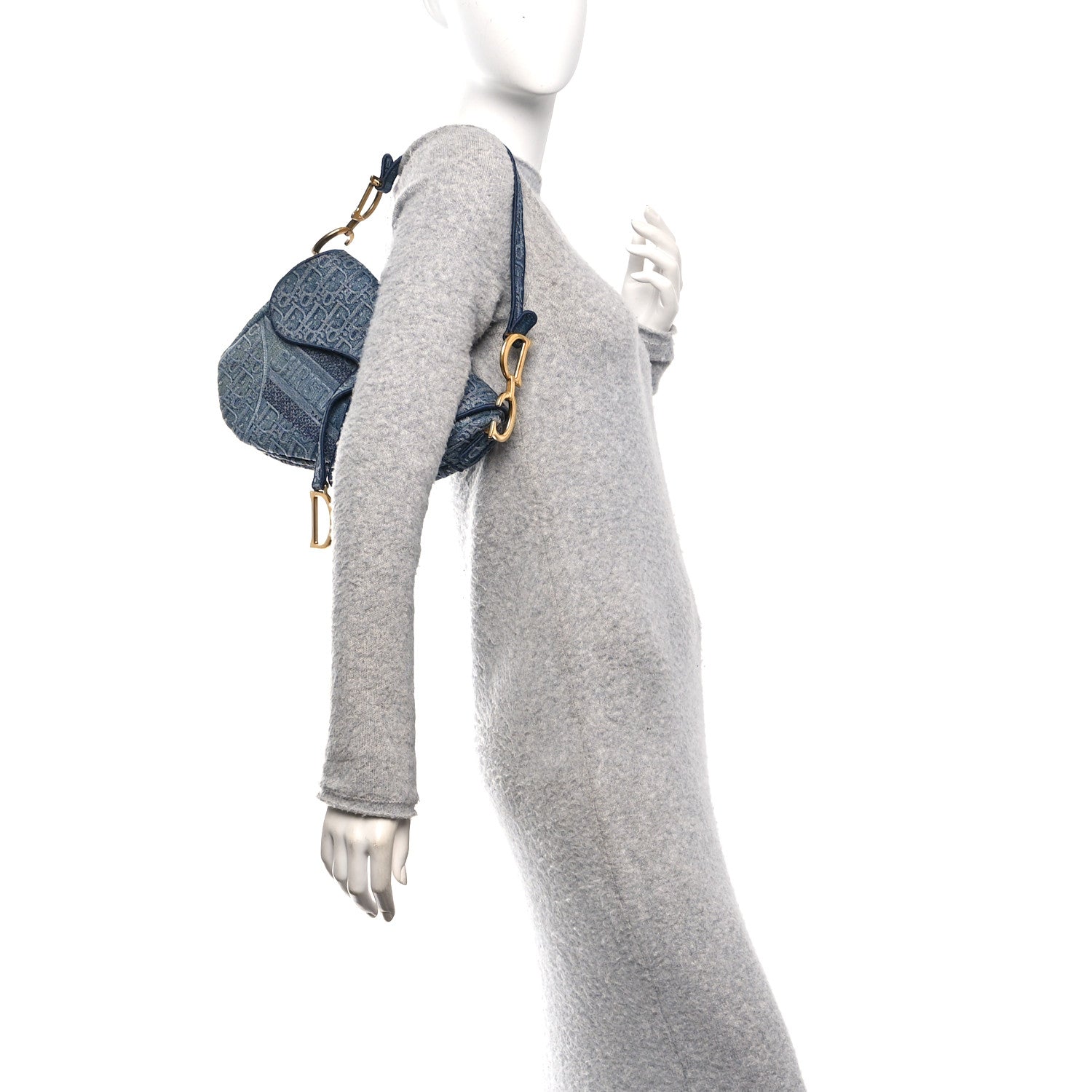 Christian Dior Oblique Embroidered Saddle Bag Denim Blue