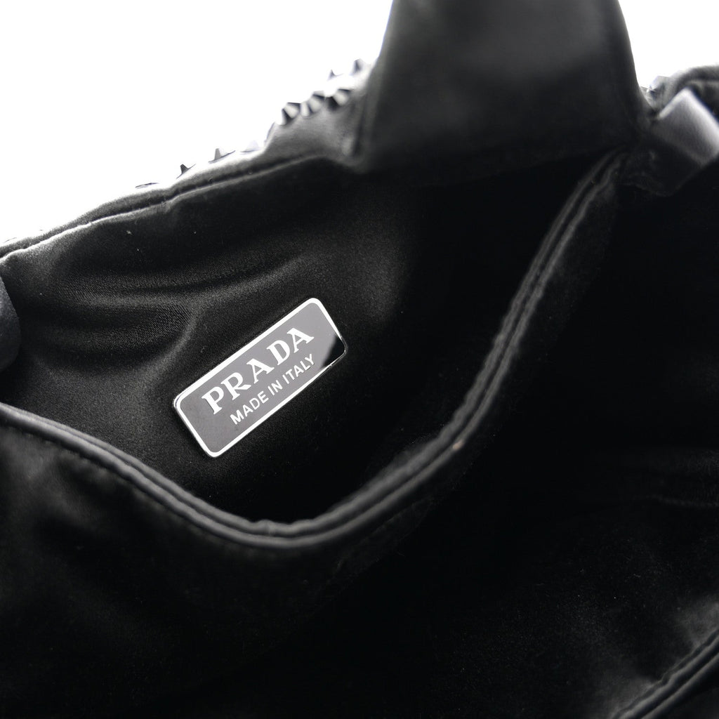 Prada Satin Crystal Soft Padded Small Double Handled Shoulder Bag Black