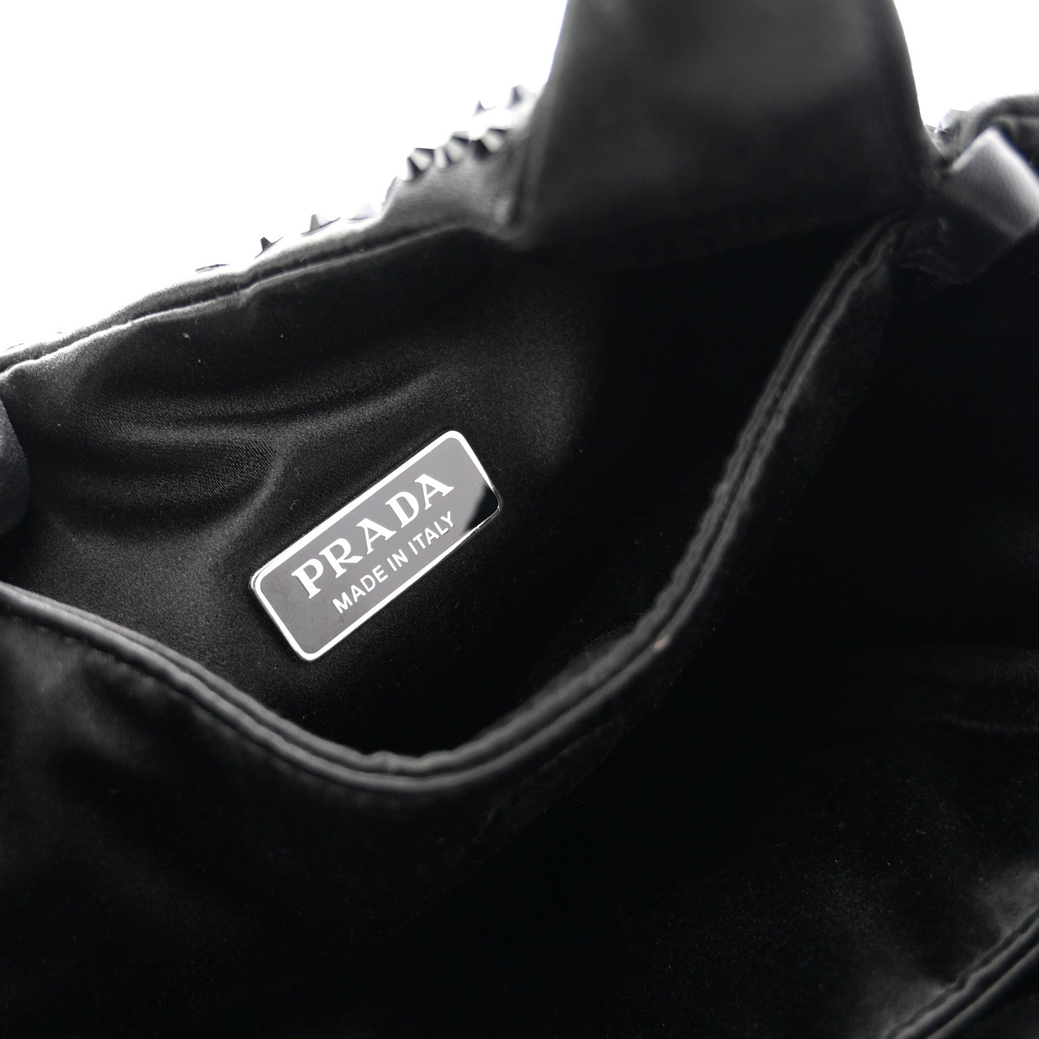 Prada Satin Crystal Soft Padded Small Double Handled Shoulder Bag Black