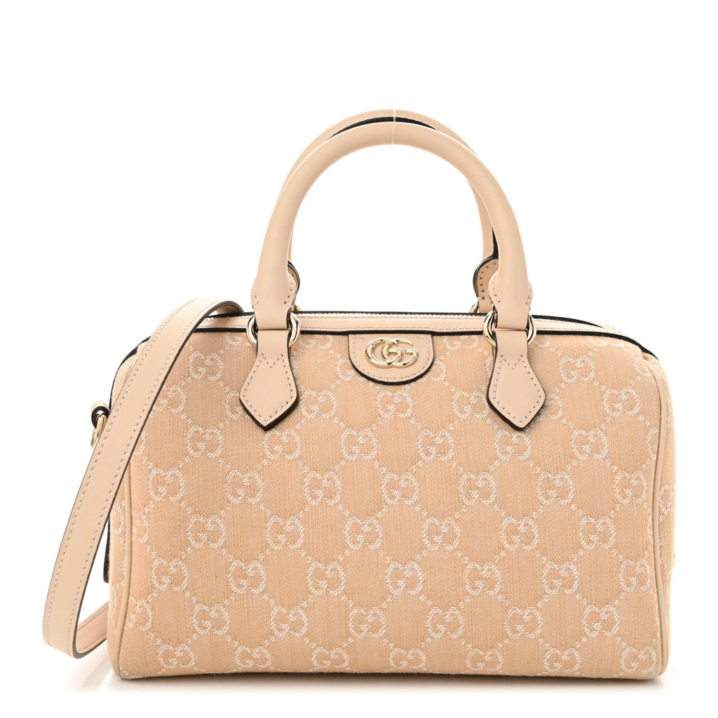 Gucci Summer Denim Calfskin GG Monogram Small Ophidia Top Handle Bag Souffle Rose