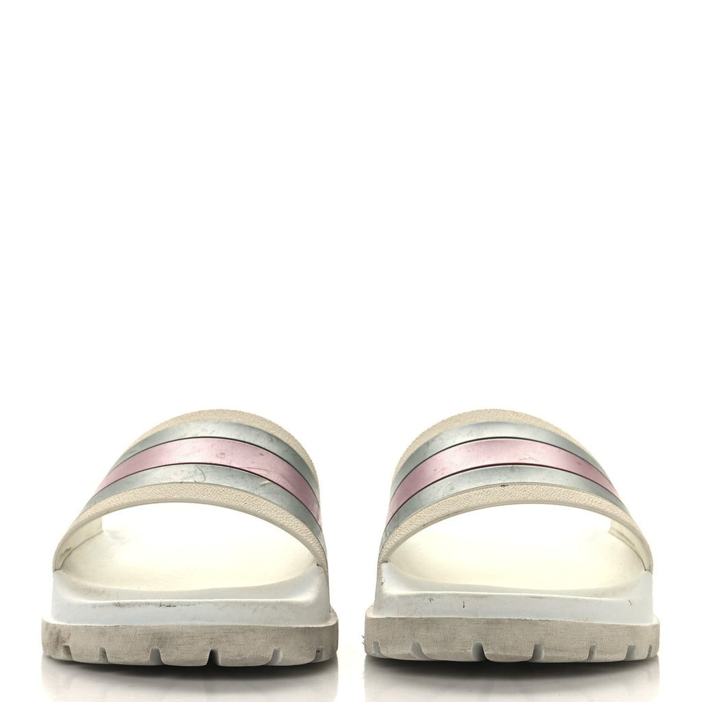 Gucci Rubber Web Mens Lug Sole Slide Sandals Great 5 White Green Red