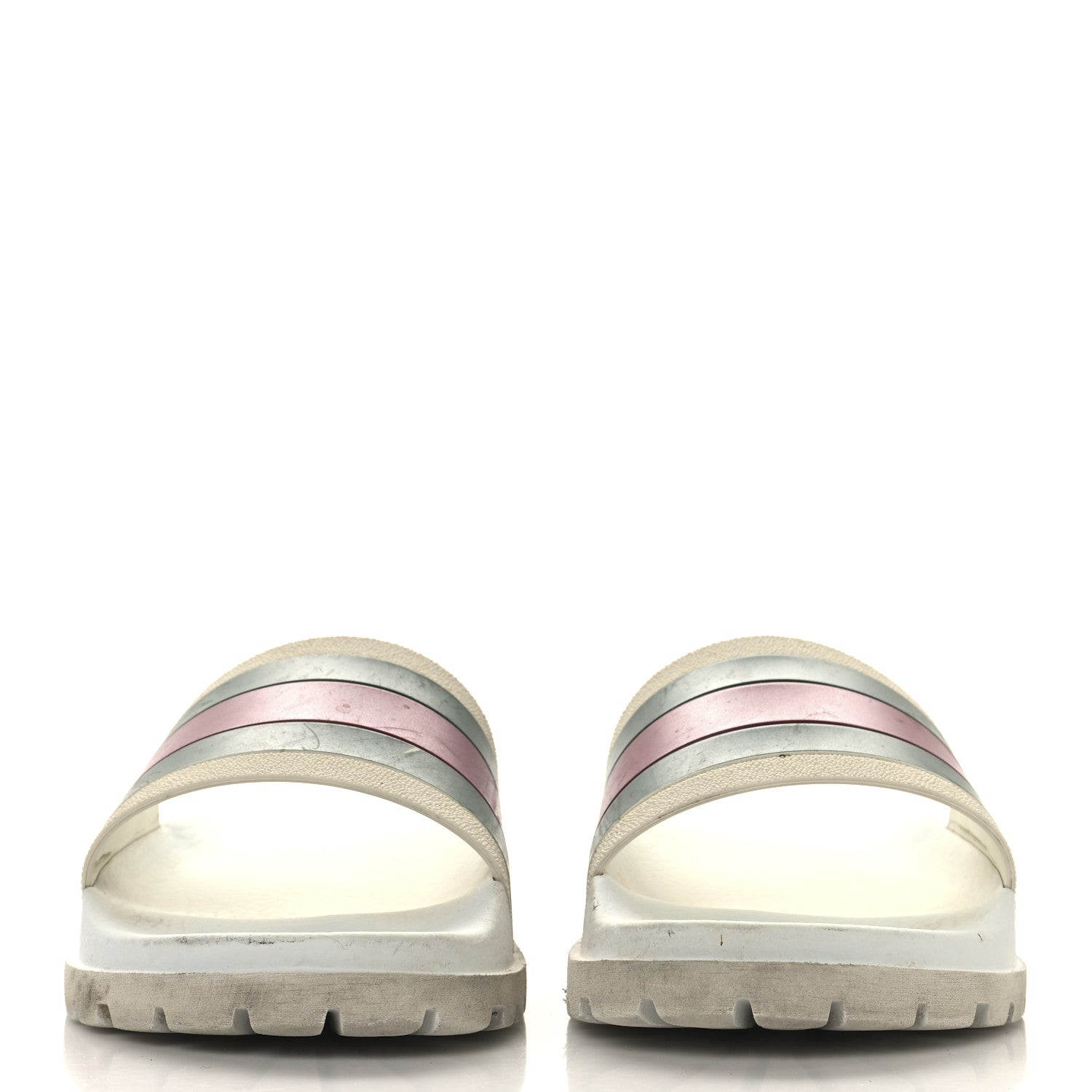 Gucci Rubber Web Mens Lug Sole Slide Sandals Great 5 White Green Red