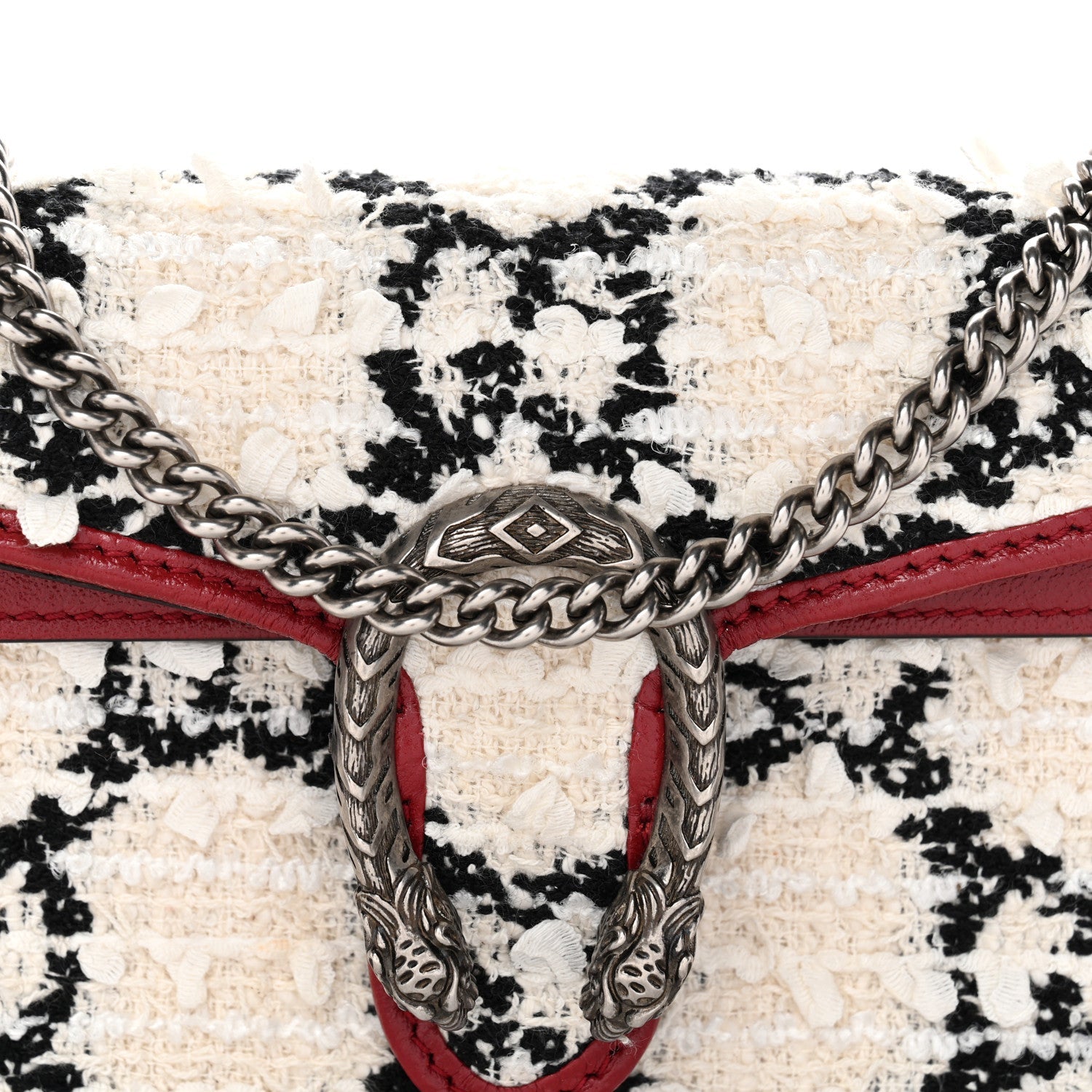 Gucci Tweed GG Monogram Super Mini Dionysus Shoulder Bag White Black Romantic Cherry