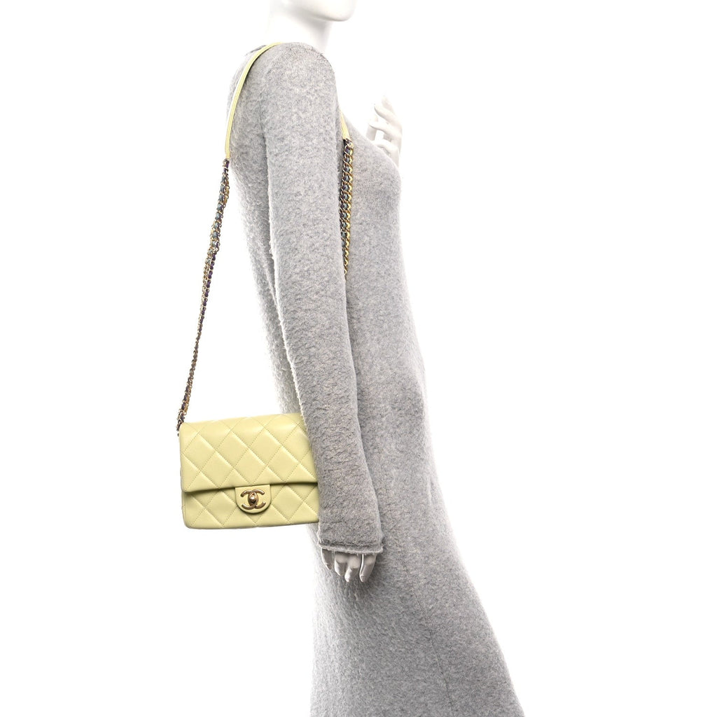 Chanel Shiny Caviar Quilted Mini Chain Messenger Flap Bag Yellow