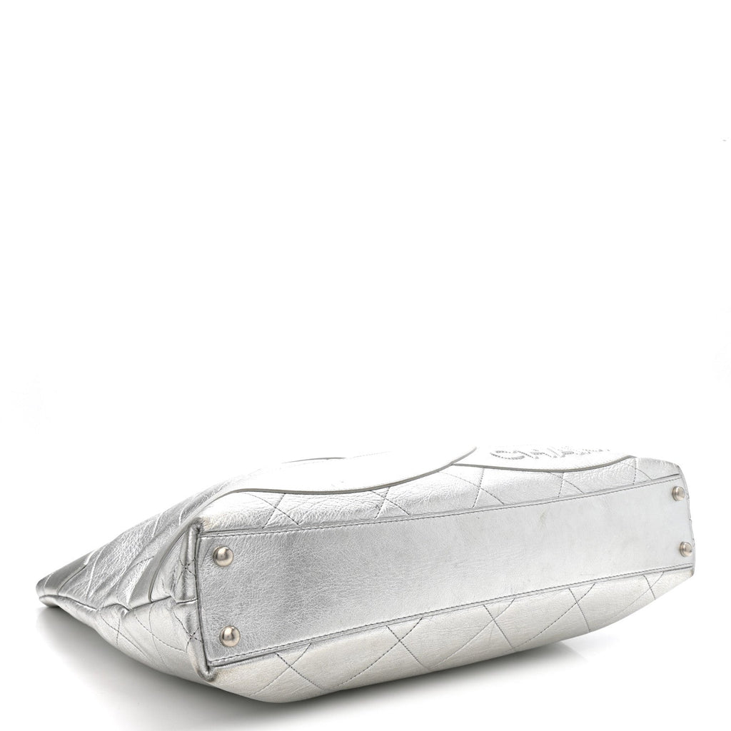 Chanel Metallic Calfskin Stitched CC Club Monaco Tote Silver