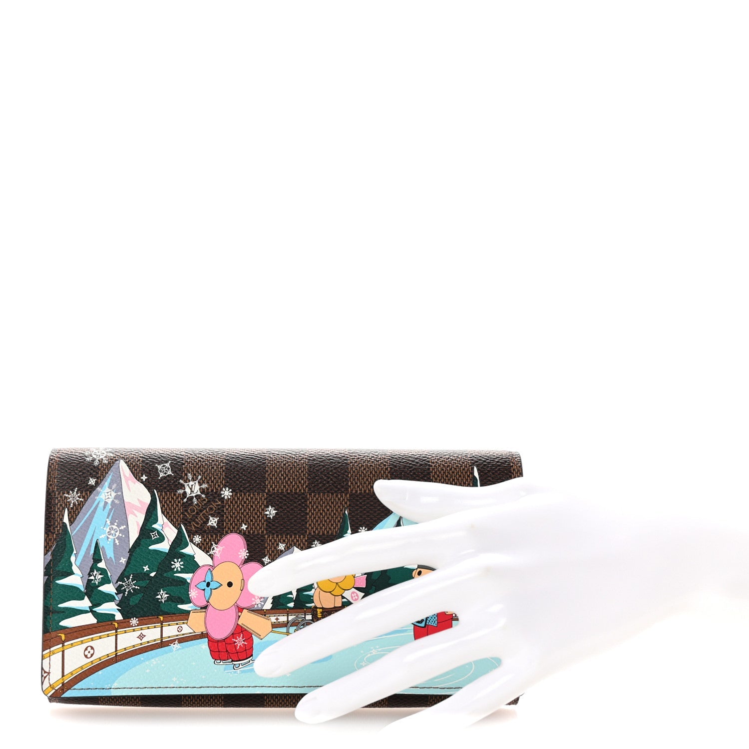 Louis Vuitton Damier Ebene 2023 Christmas Animation Ice Skating Sarah Wallet Pink