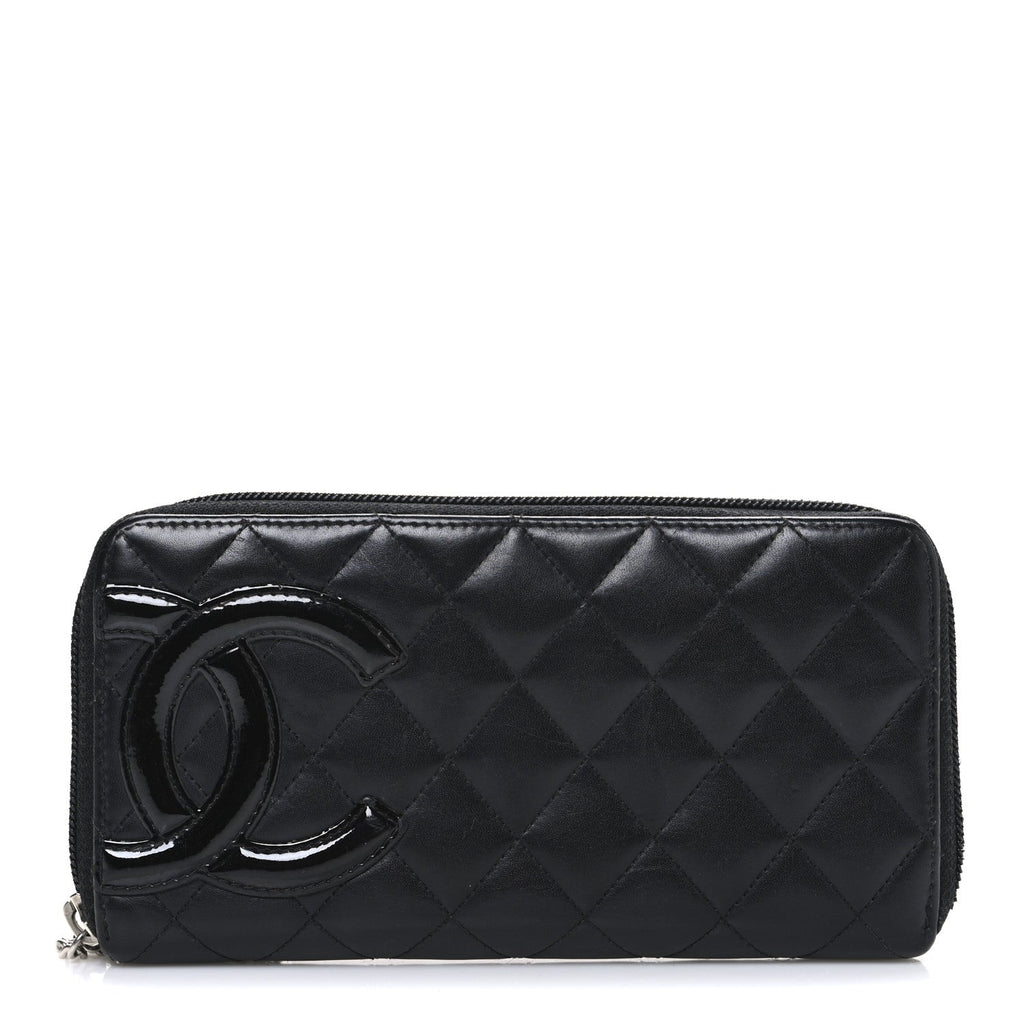 Calfskin Quilted Cambon Large Gusset Zip Around Wallet Black
