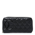 Calfskin Quilted Cambon Large Gusset Zip Around Wallet Black