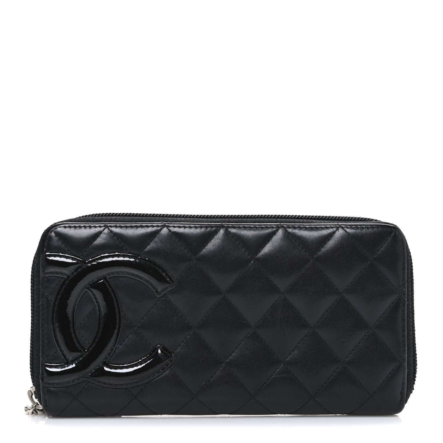 Calfskin Quilted Cambon Large Gusset Zip Around Wallet Black