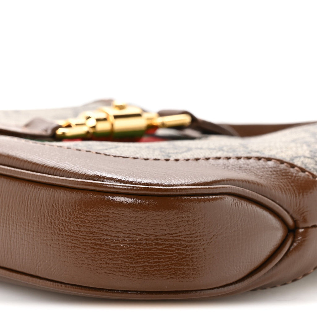 Gucci GG Supreme Monogram Azalea Calfskin Web Mini Jackie 1961 Hobo Beige Ebony Brown Sugar