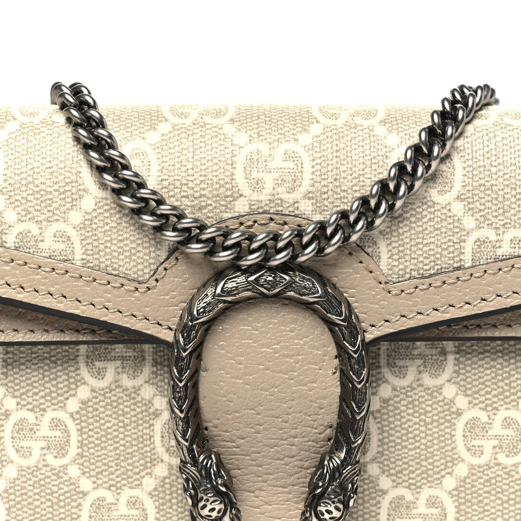 Gucci GG Supreme Monogram Textured Dollar Calfskin Super Mini Dionysus Shoulder Bag Beige Mystic White Oatmeal