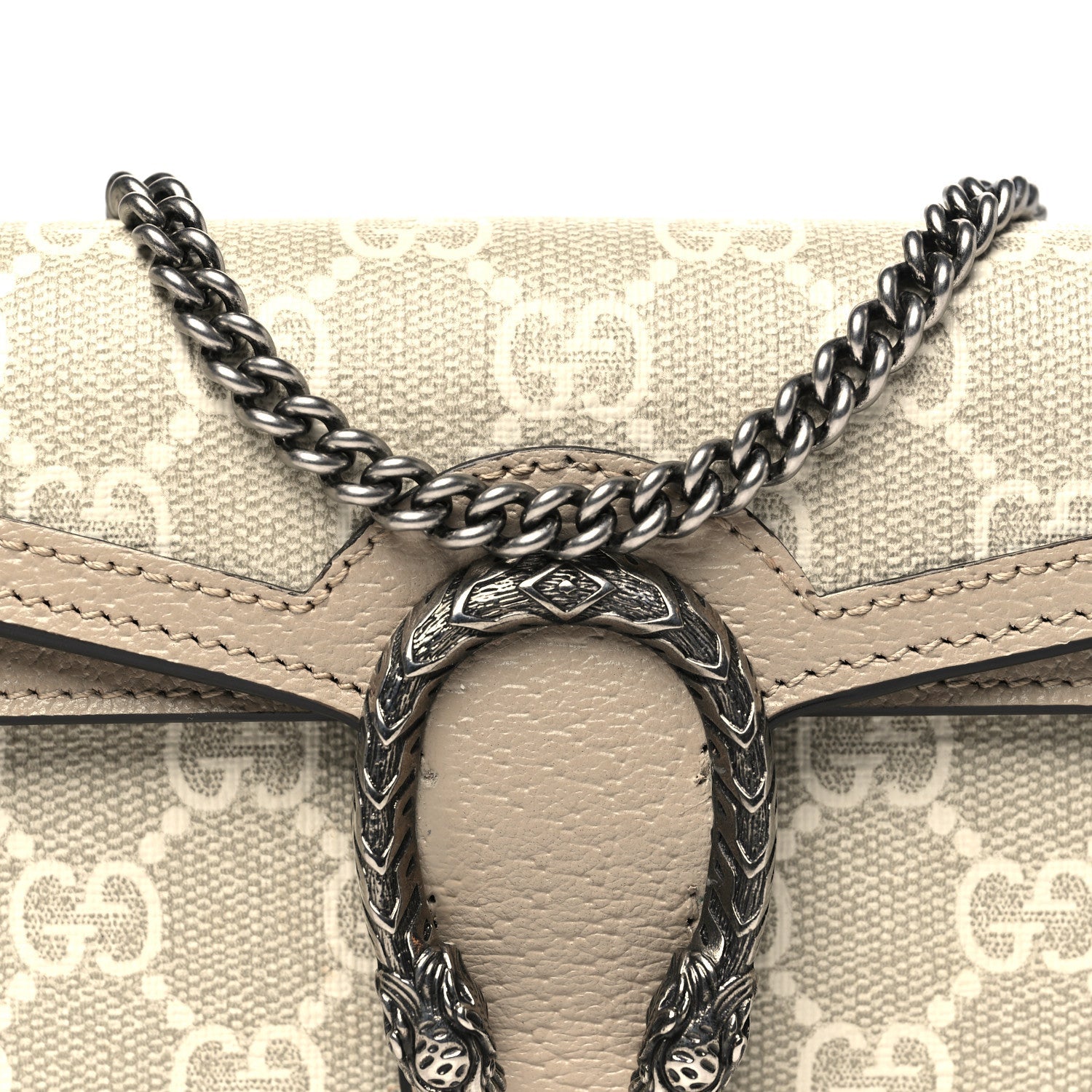 Gucci GG Supreme Monogram Textured Dollar Calfskin Super Mini Dionysus Shoulder Bag Beige Mystic White Oatmeal