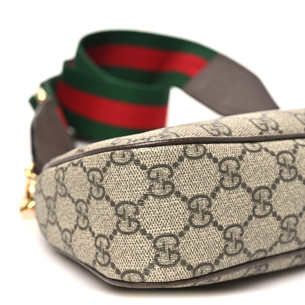 Gucci GG Supreme Monogram Textured Dollar Calfskin Web Small Ophidia GG Handbag Beige Ebony New Acero