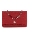 Chanel Lambskin Camellia Embossed Wallet On Chain WOC Red
