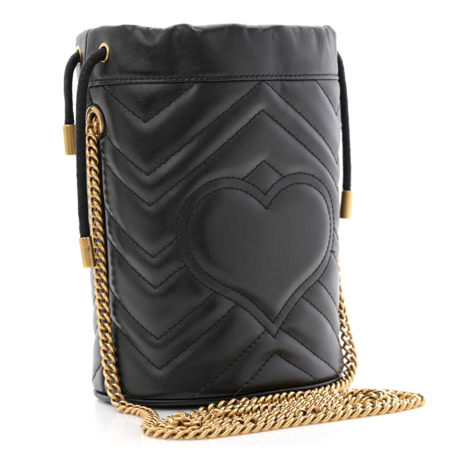Gucci Calfskin Matelasse Mini GG Marmont 2.0 Bucket Bag Black