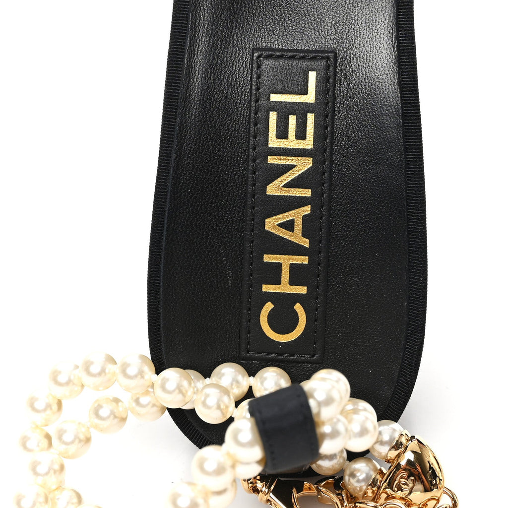 Chanel Silk Pearl Bow CC Ankle Strap Sandals 39.5 Pink Black