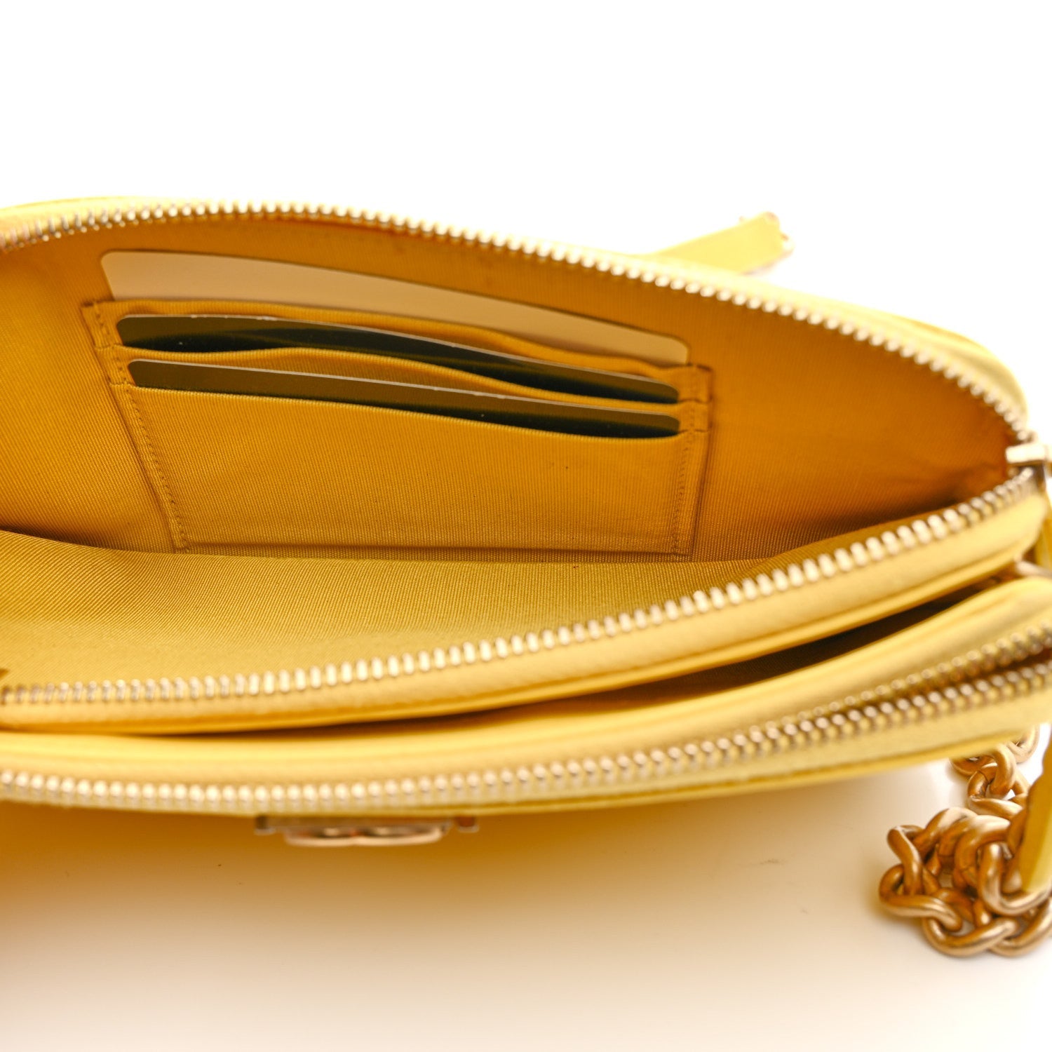 Chanel Caviar Quilted Small Boy Clutch With Chain Yellow