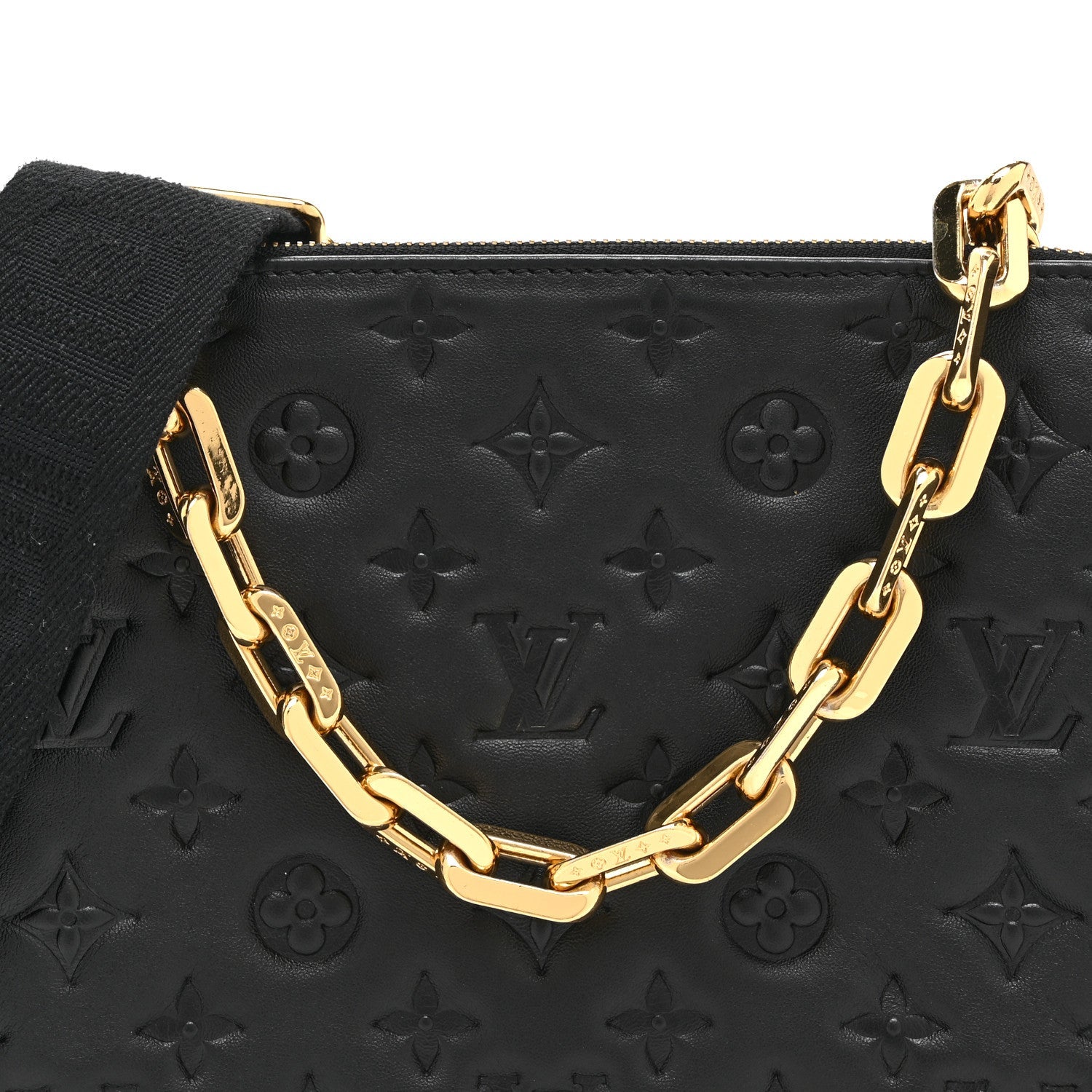 Louis Vuitton Lambskin Embossed Monogram Coussin PM Black