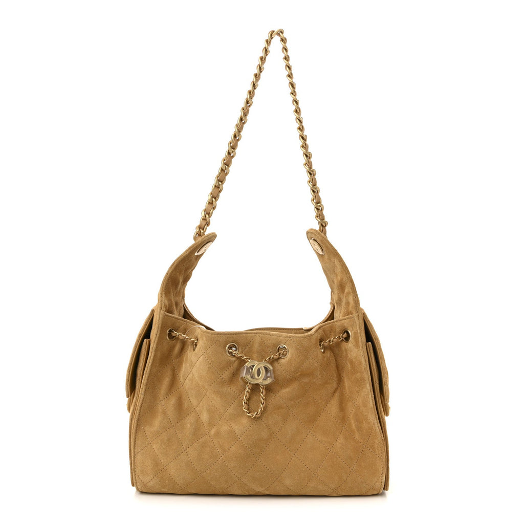 Chanel Suede Quilted Small Chanel 25 Handbag Beige