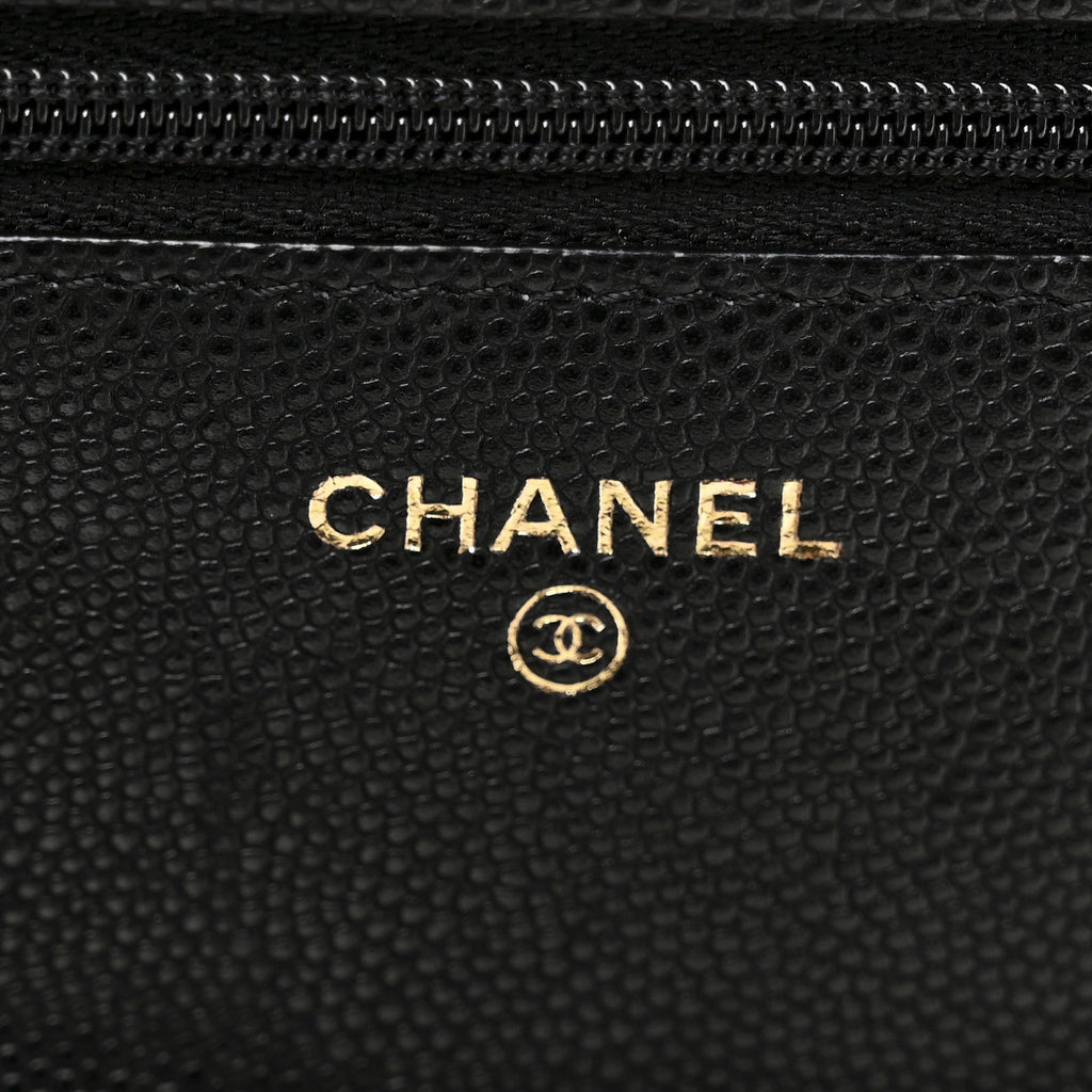 Chanel Caviar Quilted Perforated Metal CC Wallet On Chain WOC Black